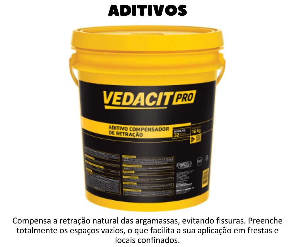 ADITIVOS - Compensador de retração compensa a retração natural das argamassas, evitando fissuras. Preenche totalmente os espaços vazios, o que facilita a sua aplicação em frestas e locais confinados. Expansor.