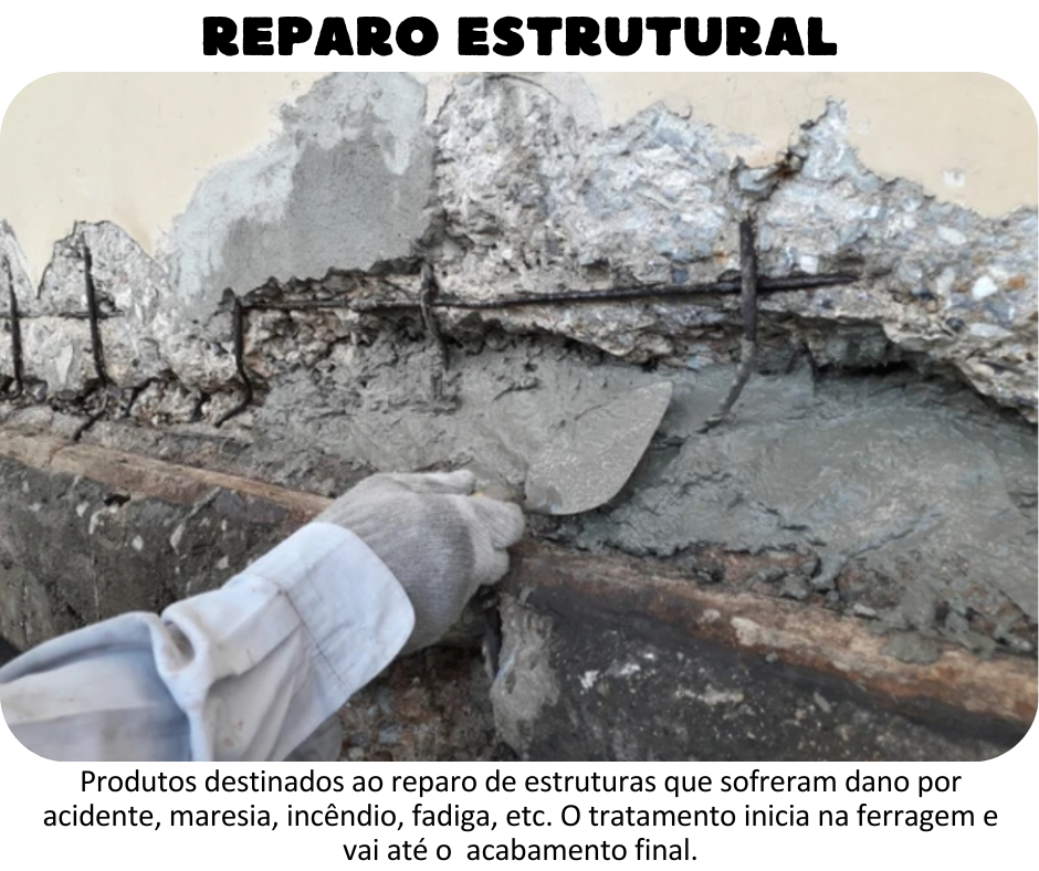 Reparo Estrutural - Produtos para reparo em estruturas que sofreram dano por acidente, maresia, fadiga, quebra, excesso de carga, etc.